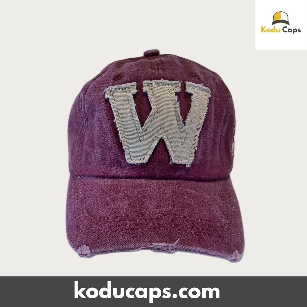 Distressed Burgundy ‘W’ Adjustable Dad Cap – Vintage Washed Letter Hat - Image 3
