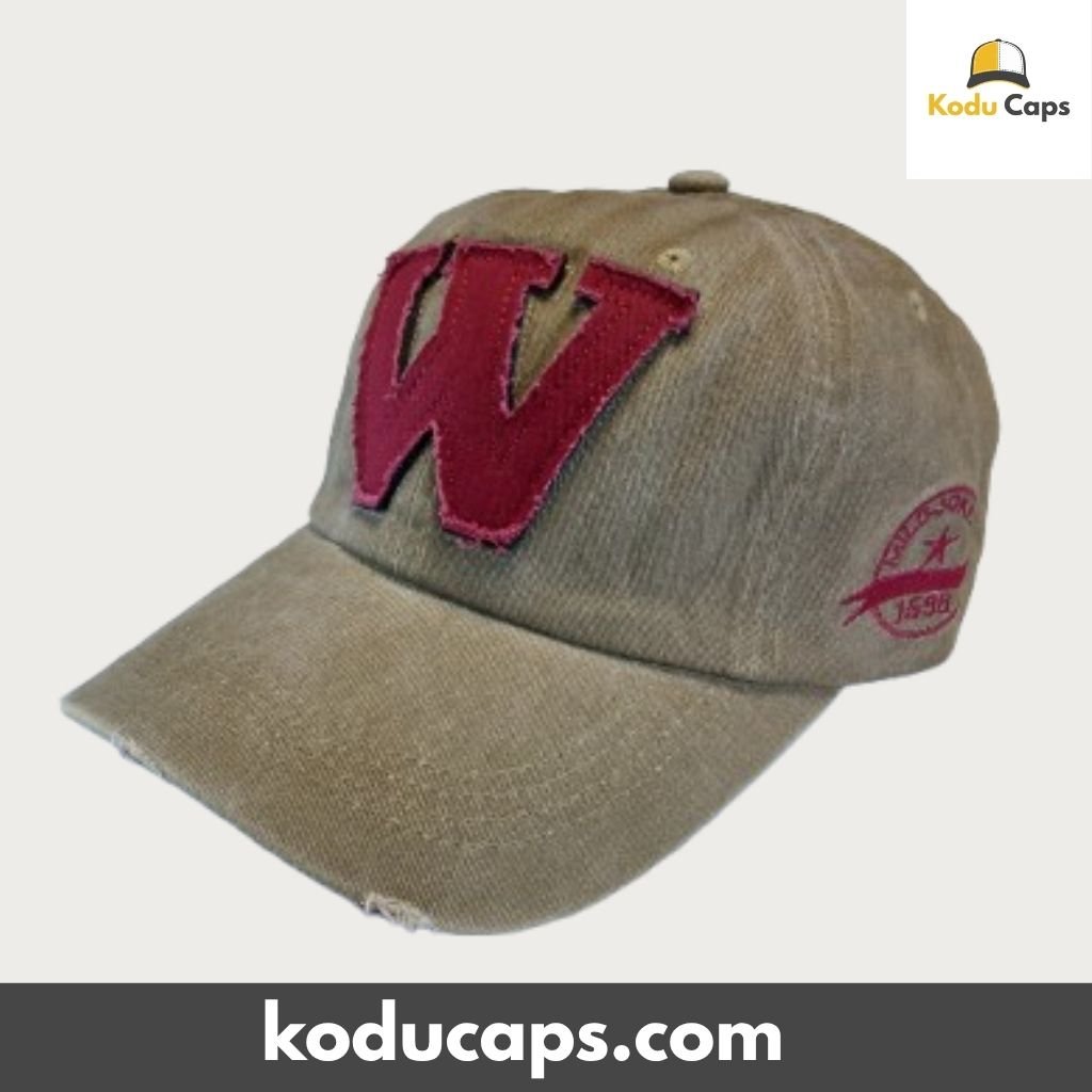 Distressed Burgundy ‘W’ Adjustable Dad Cap – Vintage Washed Letter Hat - Image 9