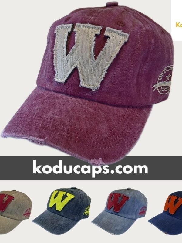 Distressed Burgundy ‘W’ Adjustable Dad Cap – Vintage Washed Letter Hat