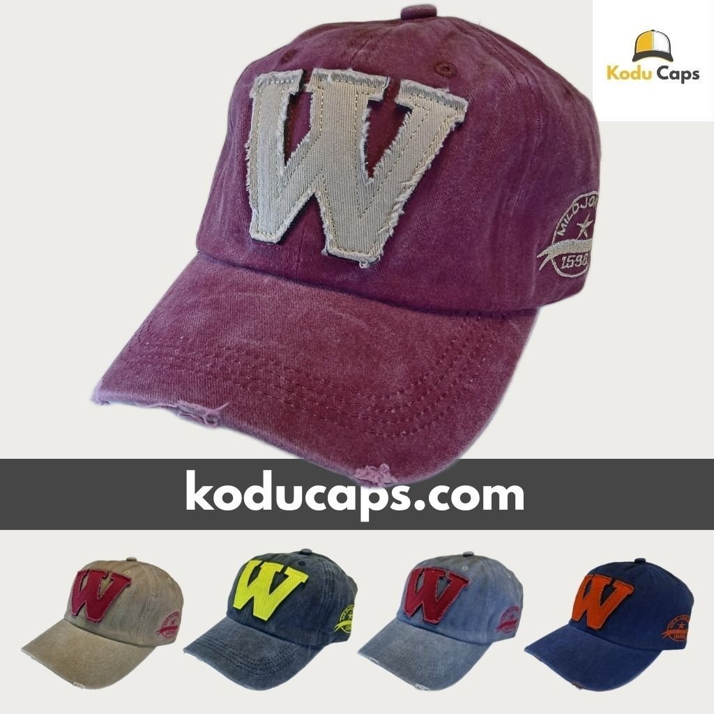 Distressed Burgundy ‘W’ Adjustable Dad Cap – Vintage Washed Letter Hat