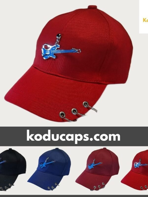 Electric Guitar Cap with Metal Piercing Rings - Rock Music Style
