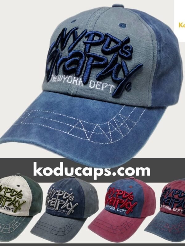 Two-Tone Vintage Washed Adjustable Dad Cap - NYPD's Graphy NEWYORK DEPT