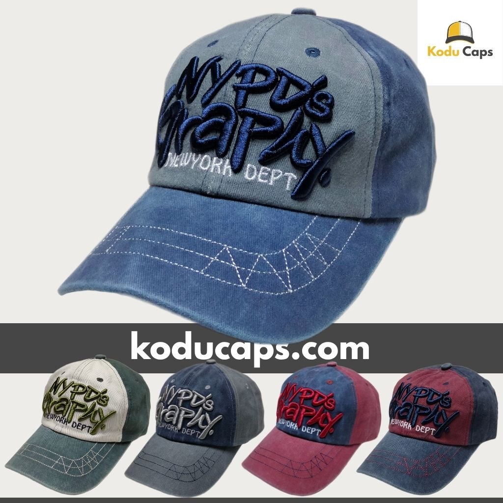 Two-Tone Vintage Washed Adjustable Dad Cap - NYPD's Graphy NEWYORK DEPT